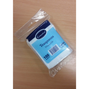 ESSENTIAL WHITE PLASTIC TEASPOONS PK100