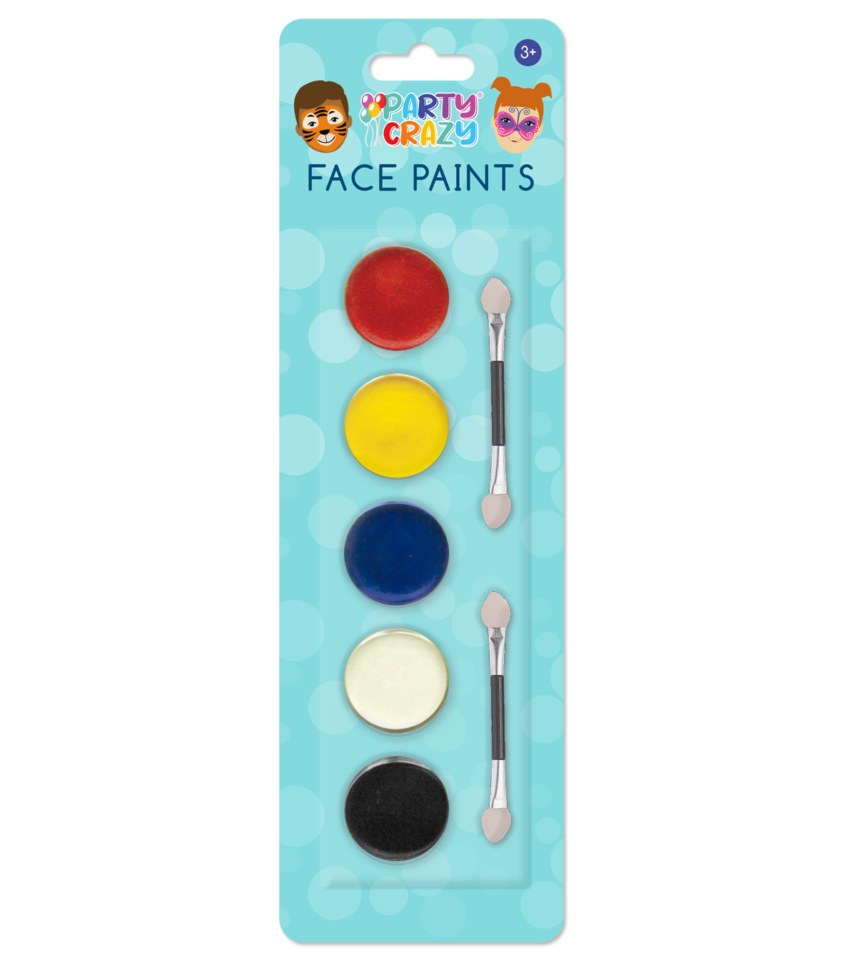 5 FACE PAINTS & 2 DBLE ENDED APPLICATORS