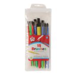 15 ASSORTED PAINT BRUSHES WITH REUSABLE POUCH