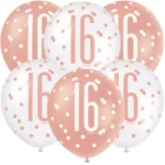 GLITZ 12″ ROSE GOLD AGE 16 ASSORTED BALLOONS