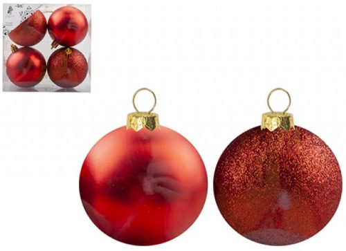 SNOW WHITE BOX OF 4 BAUBLES 10CM RED