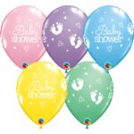 QUALATEX 11″ PASTEL PRINTED FOOTPRINTS & HEARTS ASST BALLOONS