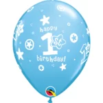 QUALATEX  BLUE 11″ 1ST BIRTHDAY CIRCLE & STARS LATEX BALLOONS PK25