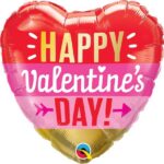 QUALATEX 18″ “HAPPY VALENTINES DAY” ARROW STRIPES MICROFOIL BALLOON