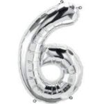 UNIQUE 34″ SILVER FOIL BALLOON NUMBER 6