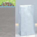 10 PAPER PARTY BAGS SILVER METALLIC