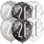 GLITZ 12″ BLACK AGE 21 ASSORTED BALLOONS PK6