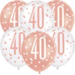 GLITZ 12″ ROSE GOLD AGE 40 ASSORTED BALLOONS PK6