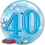 QUALATEX 22″ BLUE STARBURST NUMBER 40 BUBBLE BALLOON