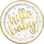 UNIQUE 9″ HELLO BABY GOLD BABY SHOWER PLATES