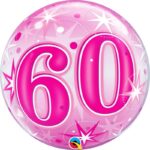 QUALATEX 22″ PINK STARBURST NUMBER 60 BUBBLE BALLOON