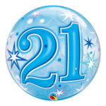 QUALATEX 22″ BLUE STARBURST NUMBER 21 BUBBLE BALLOON