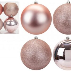 SNOW WHITE BOX OF 4 BAUBLES 10CM ROSE GOLD