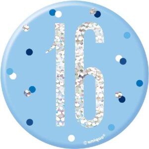UNIQUE BDAY GLITZ BLUE 3IN BADGE-16TH