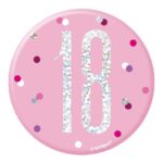 UNIQUE BDAY GLITZ PINK 3IN BADGE-18TH