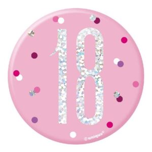 UNIQUE BDAY GLITZ PINK 3IN BADGE-18TH