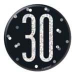 UNIQUE BDAY GLITZ BLK 3IN BADGE-30TH