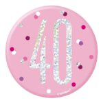 UNIQUE BDAY GLITZ PINK 3IN BADGE-40TH