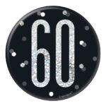 UNIQUE BDAY GLITZ BLK 3IN BADGE-60TH