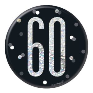 UNIQUE BDAY GLITZ BLK 3IN BADGE-60TH