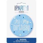 UNIQUE GLITZ BLUE 3IN BADGE-BDAY