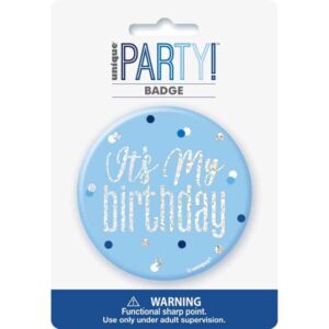 UNIQUE GLITZ BLUE 3IN BADGE-BDAY
