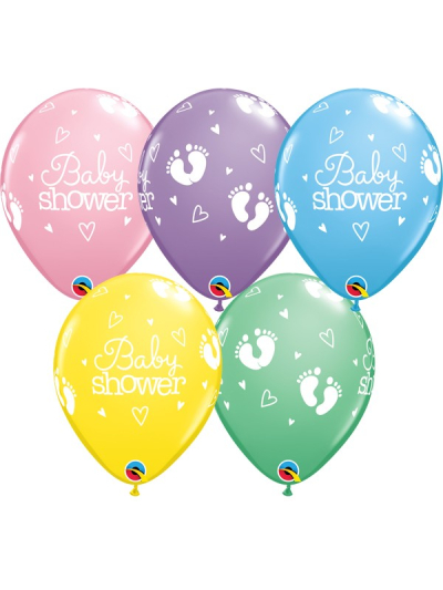 QUALATEX 11" PASTEL PRINTED FOOTPRINTS & HEARTS ASST BALLOONS
