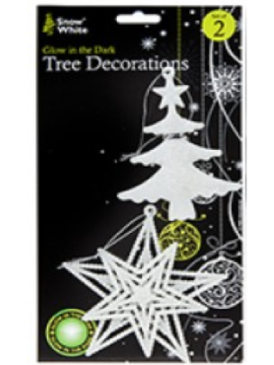 SNOW WHITE GLOW IN THE DARK TREE DECORATION 2PC