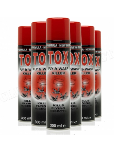 TOX FLY & WASP KILLER INSECTICIDE FAST ACTING AEROSOL SPRAY 300ML PACK OF 6
