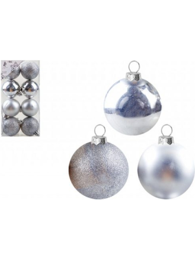 PACK OF 8 LUXURY BAUBLES 5CM SILVER