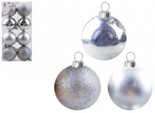 PACK OF 8 LUXURY BAUBLES 5CM SILVER