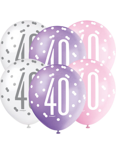 GLITZ 12" PINK AGE 40 ASSORTED BALLOONS