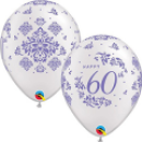 QUALATEX 11" PEARL WHITE 60TH ANNIVERSARY DAMASK  BALLOON PK25