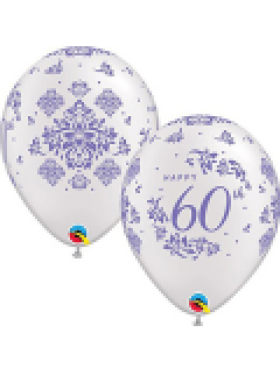 QUALATEX 11" PEARL WHITE 60TH ANNIVERSARY DAMASK  BALLOON PK25
