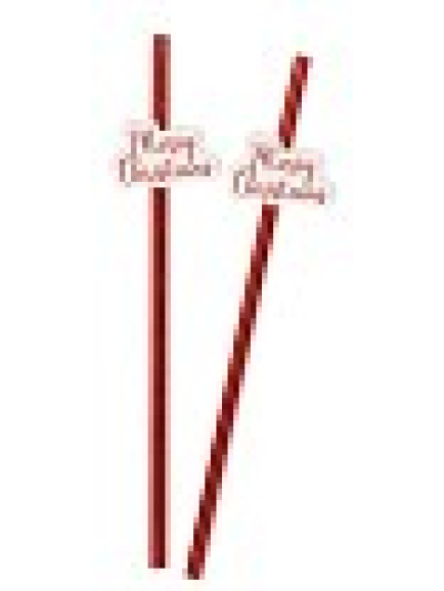 MERRY CHRISTMAS RED&WHT PAPER STRAWS 10