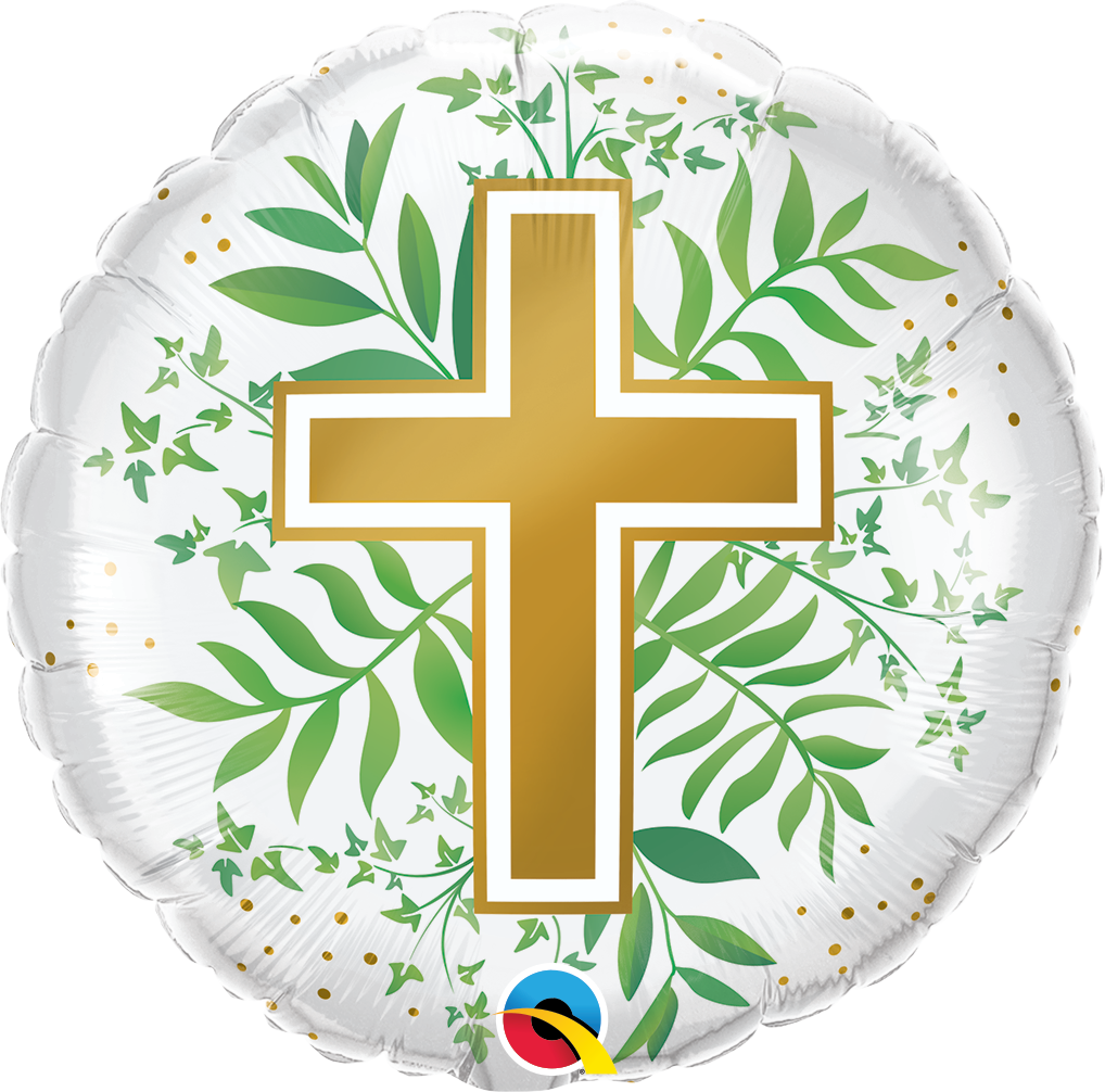 QUALATEX 18" GOLDEN CROSS & GREENERY FOIL BALLOON