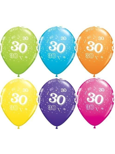 QUALATEX 11" AGE 30 A ROUND 30TH BIRTHDAY TROPICAL ASSORTED BALLOONS