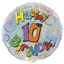 UNIQUE 18" HAPPY 10TH BIRTHDAY PRISMATIC BALLOON