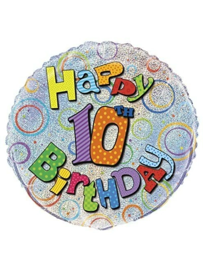 UNIQUE 18" HAPPY 10TH BIRTHDAY PRISMATIC BALLOON