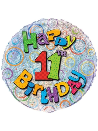 UNIQUE 18" HAPPY 11TH BIRTHDAY PRISMATIC BALLOON