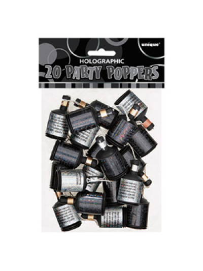 UNIQUE BLK/SILVER HOLOGRAPHIC POPPERS PK20