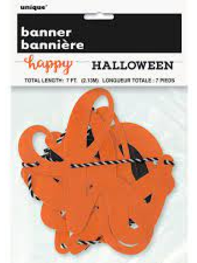 UNIQUE ORG/BLK HAPPY HALLOWEEN BANNER 7FT