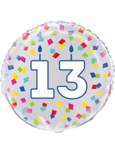 UNIQUE 18" RAINBOW CONFETTI NUMBER 13 FOIL BALLOON