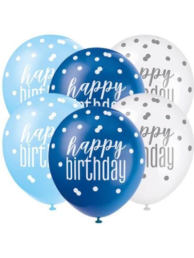 GLITZ 12" BLUE HAPPY BIRTHDAY ASSORTED BALLOONS