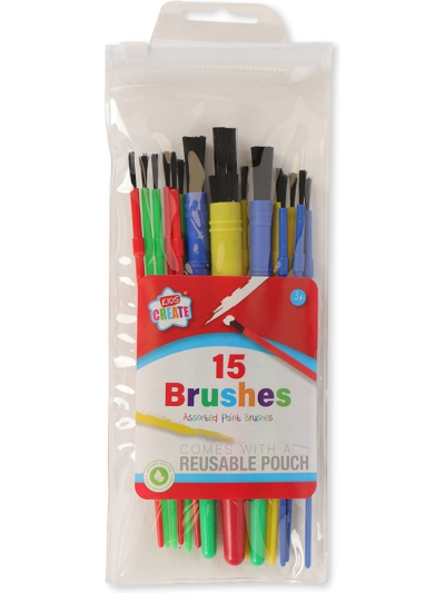 15 ASSORTED PAINT BRUSHES WITH REUSABLE POUCH