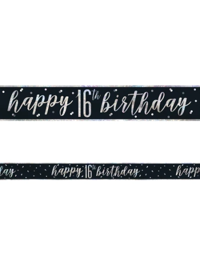 GLITZ BLK HAPPY 16TH BRITHDAY BANNER