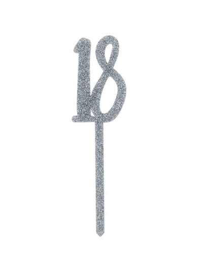 HOOTYBALLOO CAKE TOPPER SILVER GLITTER ACRYLIC: SELECT YOUR NUMBER