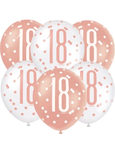 GLITZ 12" ROSE GOLD AGE 18 ASSORTED BALLOONS PK6