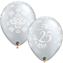 QUALATEX 11" SILVER 25TH ANNIVERSARY DAMASK BALLOONS PK25