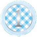 UNIQUE 18" BLUE GINGHAM 1ST BIRTHDAY FOIL BALLOON